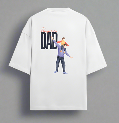 Terry (280 GSM) Super Dad White Oversize T-Shirt For Men