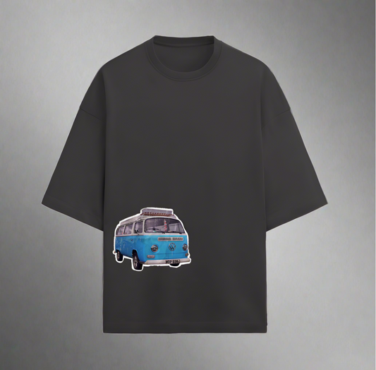 Terry (280 GSM) Vintage Car Black Oversize T-Shirt For Men