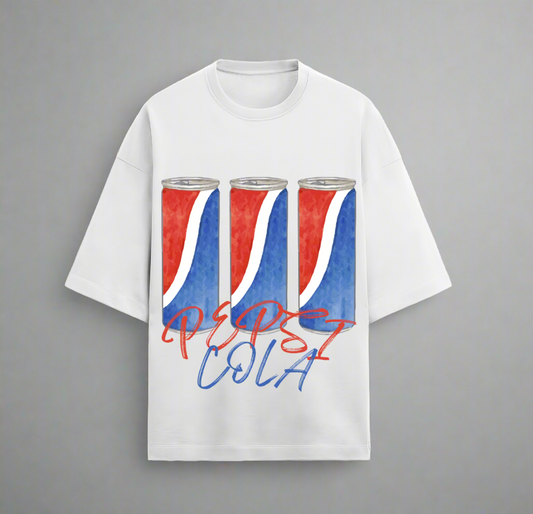 Terry (280 GSM) Pepsi Cola White Oversize T-Shirt For Men