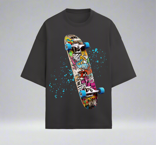 Terry (280 GSM) Messy Skateboard Black Oversize T-Shirt For Men