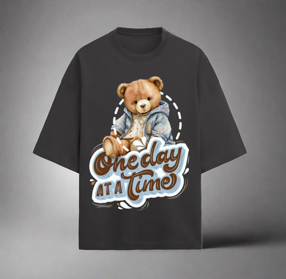 Terry (280 GSM) One Day At A Time Black Oversize T-Shirt For Men