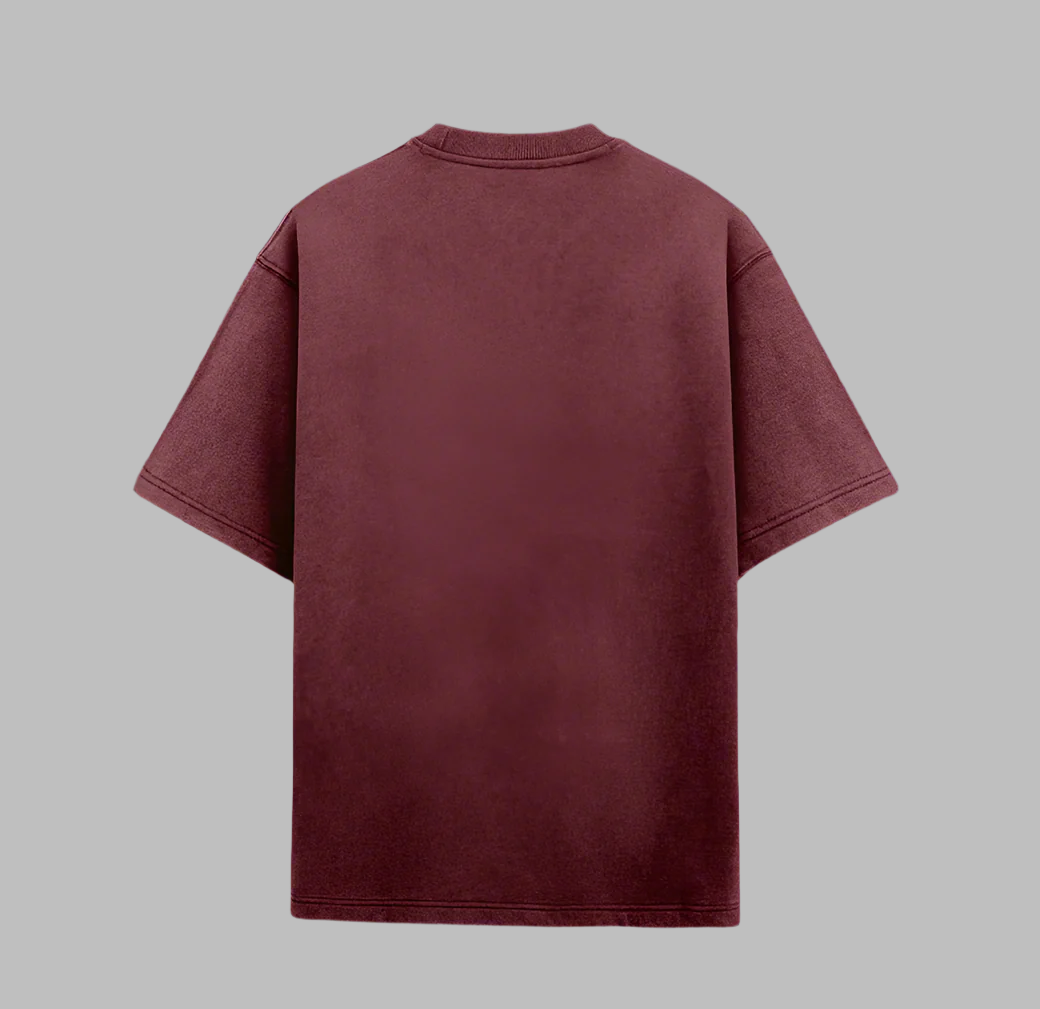 Acid Wash Face Maroon Oversized T-Shirt For Men