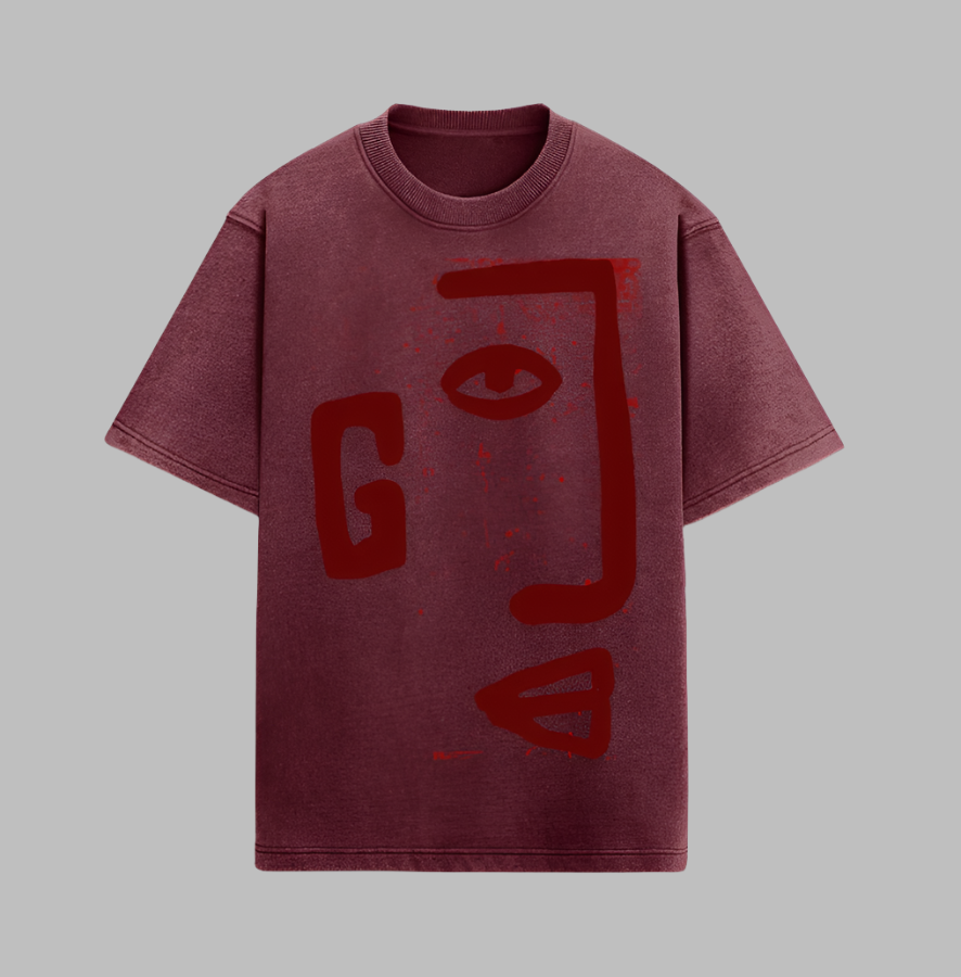 Acid Wash Face Maroon Oversized T-Shirt For Men