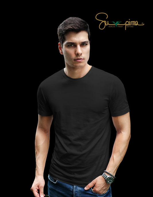 Supima Cotton Quiet Luxury Pitch Black T-Shirt For Men
