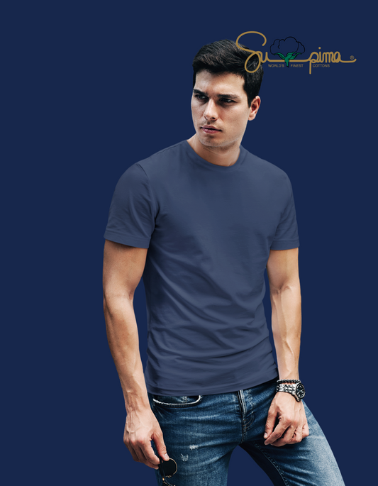 Supima Cotton Quiet Luxury Navy Blue T-Shirt For Men