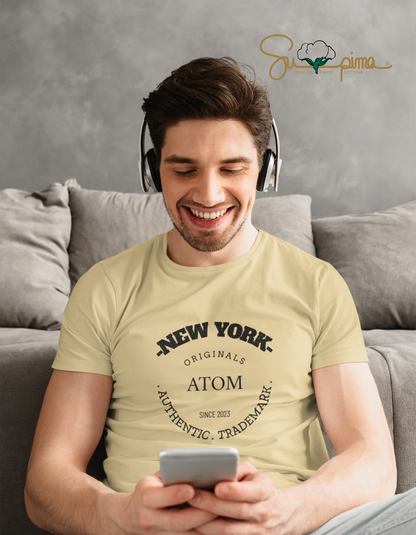 Supima Cotton ATOM Authentic Trademark Beige T-Shirt For Men