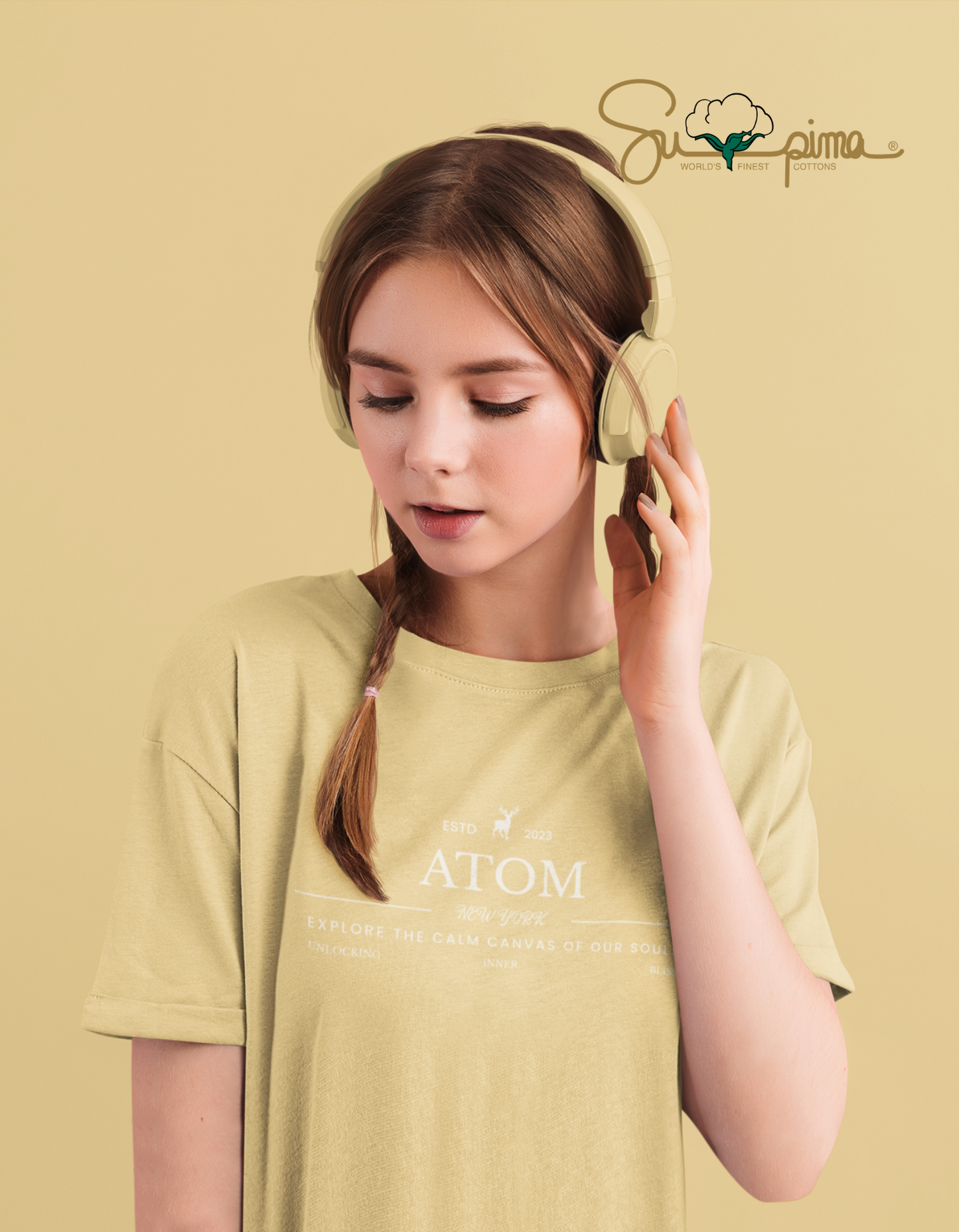 Supima Cotton White Signature Beige T-Shirt For Women