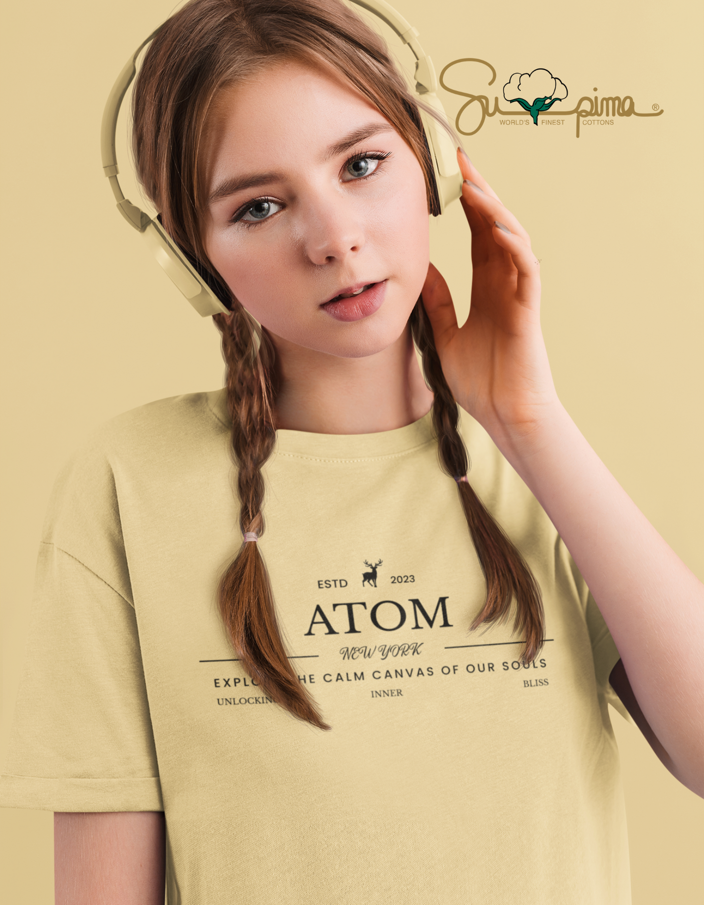 Supima Cotton Black Signature Beige T-Shirt For Women