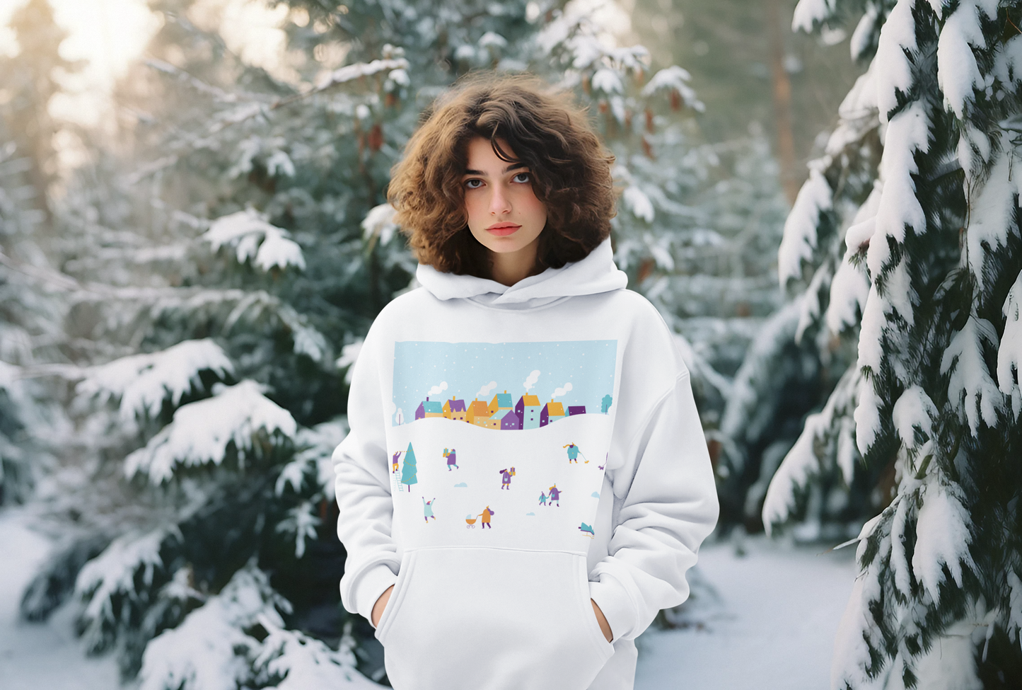 Christmas Scenery White Hoodie For Women