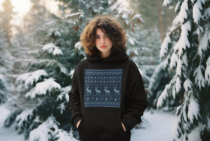 Reindeer Pattern Black Hoodie For Women