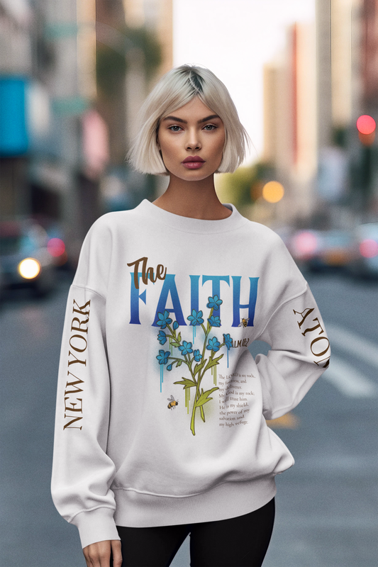 The Faith Crew Neck White Sweatshirt For Women