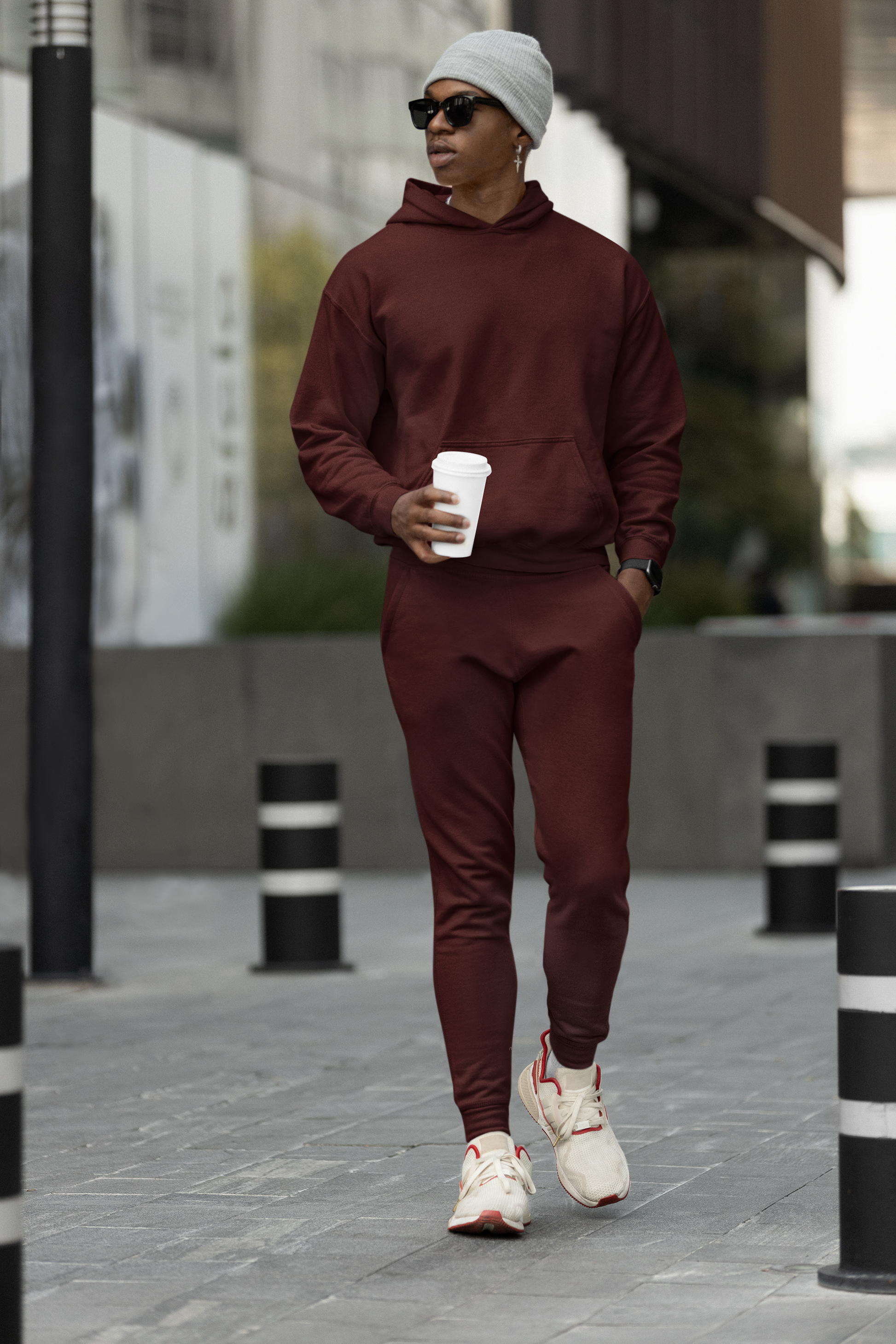 Maroon Hoodie And Jogger Co ord Set For Men ATOM