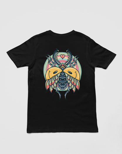 Trippy Beetle Black Oversized T-Shirt For Women