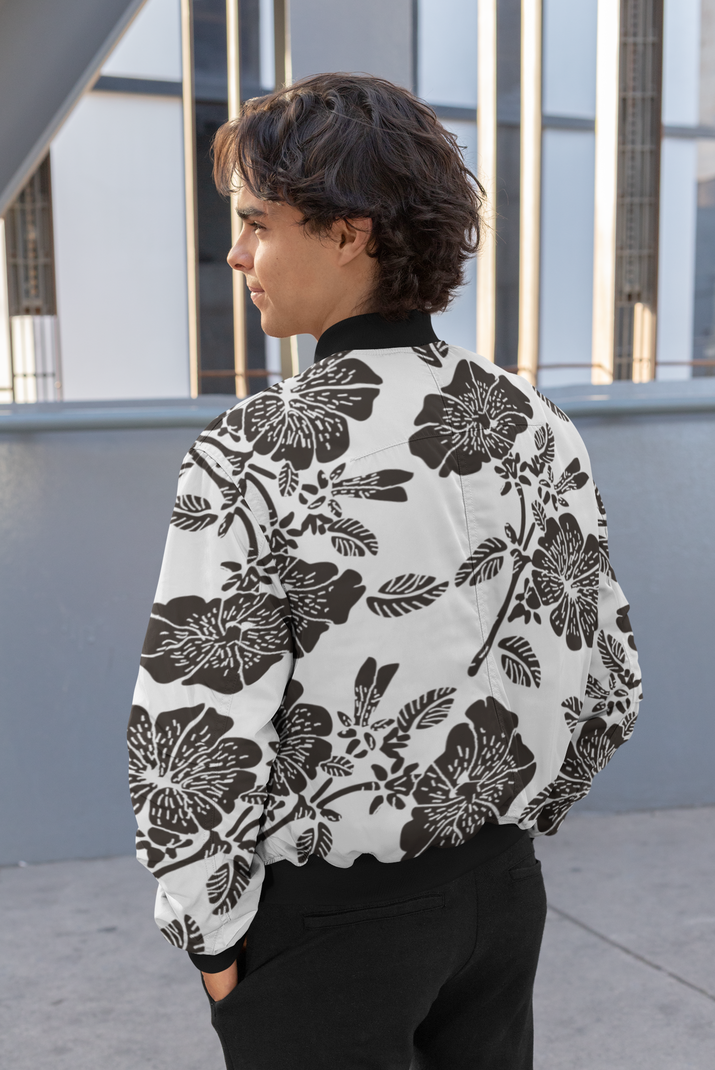 Abstract Flower Pattern Bomber Jacket For Men