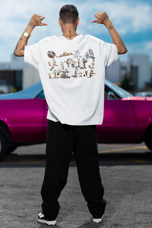 Calvin And Hobbes White Oversized T-Shirt For Men