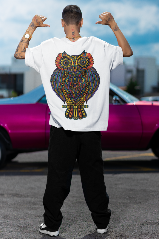 Owl White Oversized T-Shirt For Men