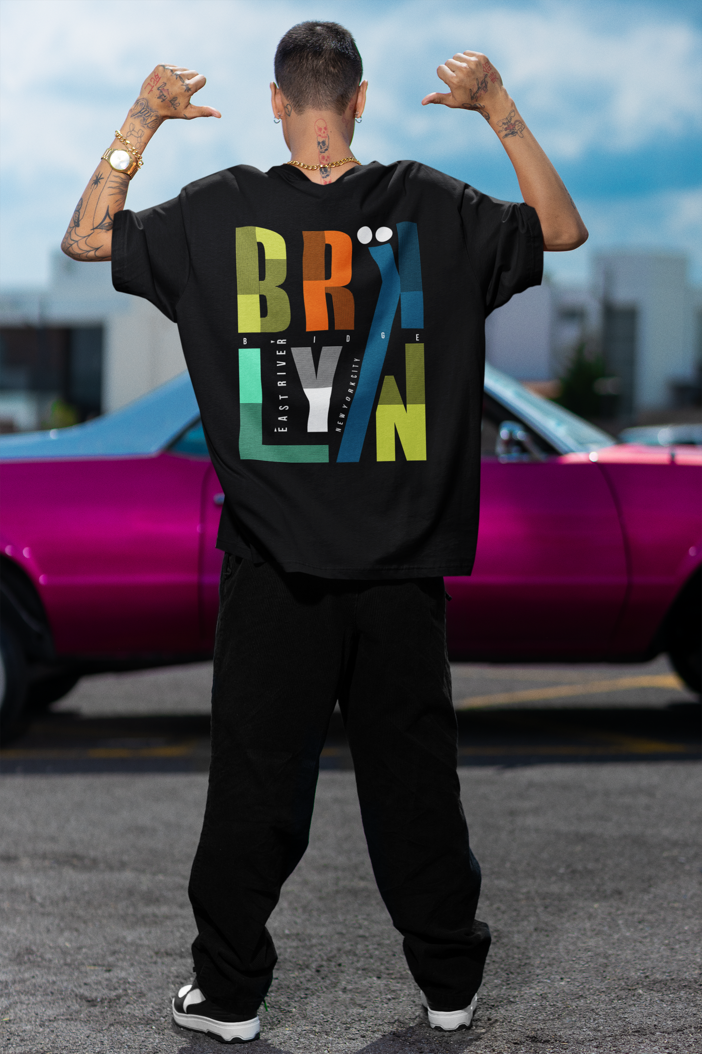BRKLYN Black Oversized T-Shirt For Men