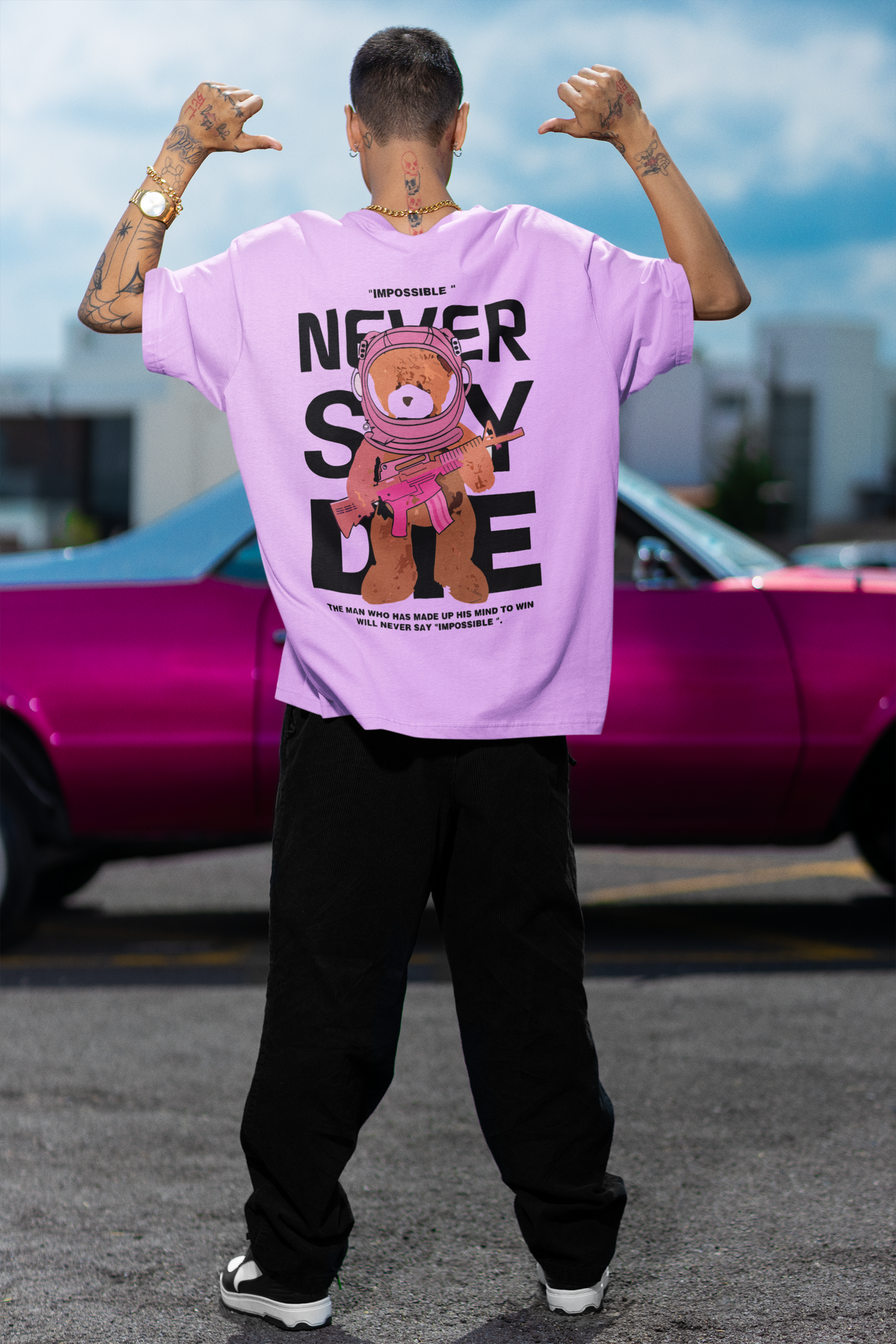 Never Say Die Lavander Oversized T-Shirt For Men