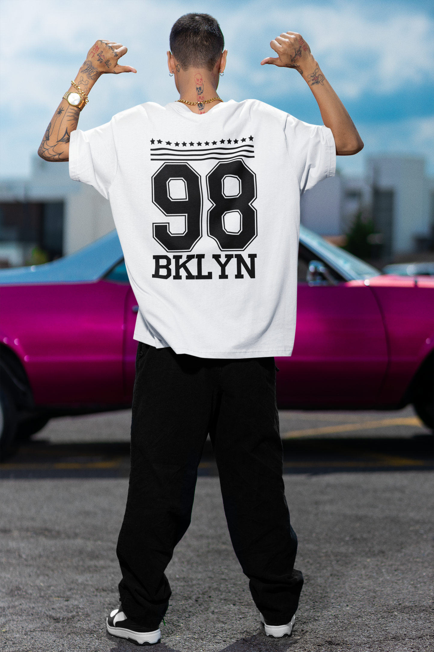 98 BKLYN White Oversized T-Shirt For Men
