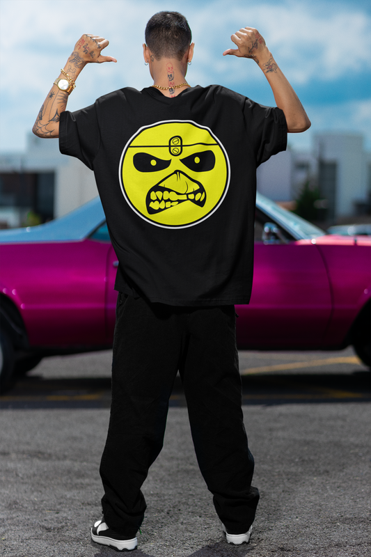Crazy Smilie Black Oversized T-Shirt For Men