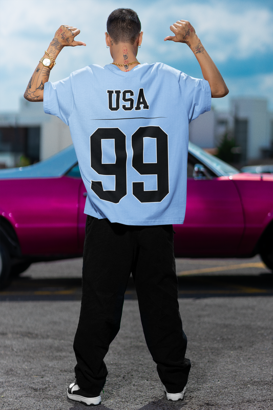 USA 99 Baby Blue Oversized T-Shirt For Men
