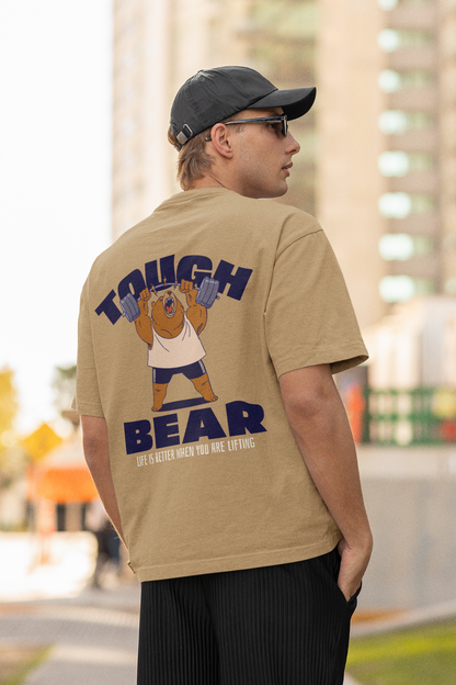 Tough Bear Taupe Oversized Pure Cotton T-Shirt For Men | Tarun Kapoor Collection