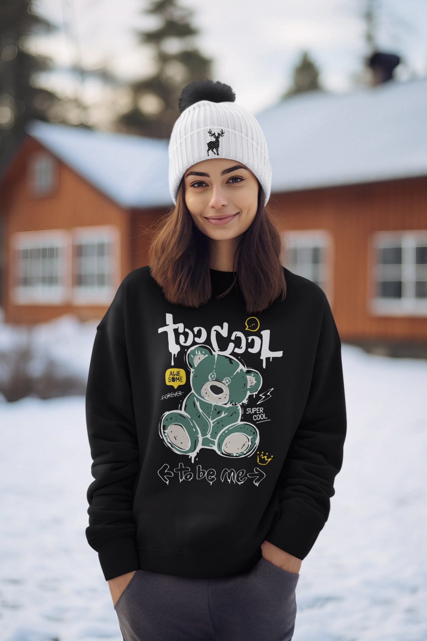 Too Cool Teddy Bear Black Sweatshirt For Women