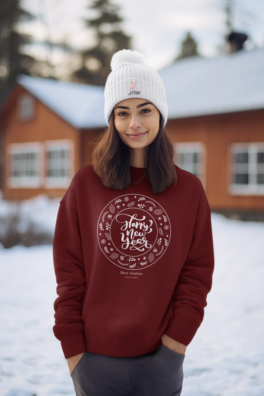 Happy New Year Maroon Sweatshirt For Women