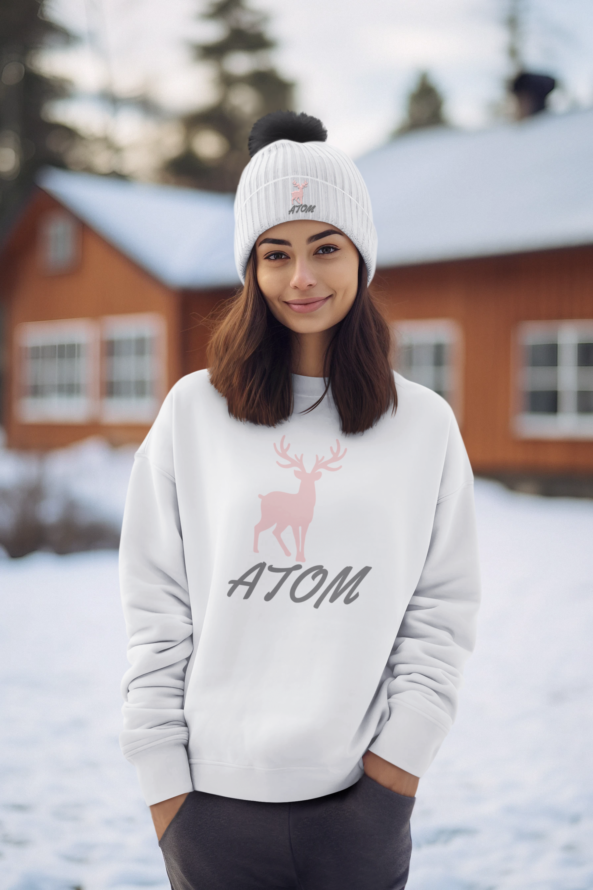 Pink ATOM Signature White Sweatshirt For Women