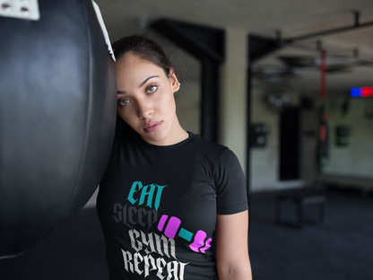 Eat Sleep Gym Repeat Black T-Shirt For Women | Tarun Kapoor Collection