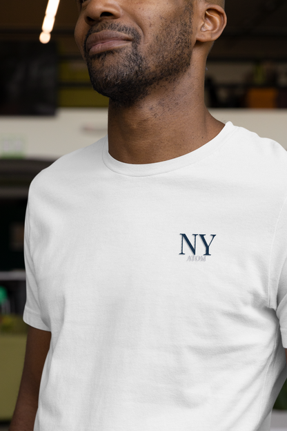 NY ATOM Embroidered Logo Basic White T-Shirt For Men