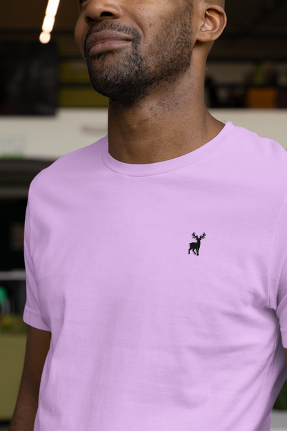 ATOM Deer Mascot Classic Embroidered Logo Basic Lavander T-Shirt For Men