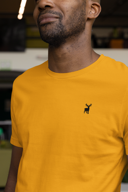 ATOM Deer Mascot Classic Embroidered Logo Basic Mustard Yellow T-Shirt For Men