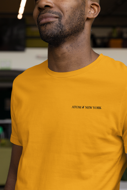 ATOM New York Classic Embroidered Logo Basic Mustard Yellow T-Shirt For Men