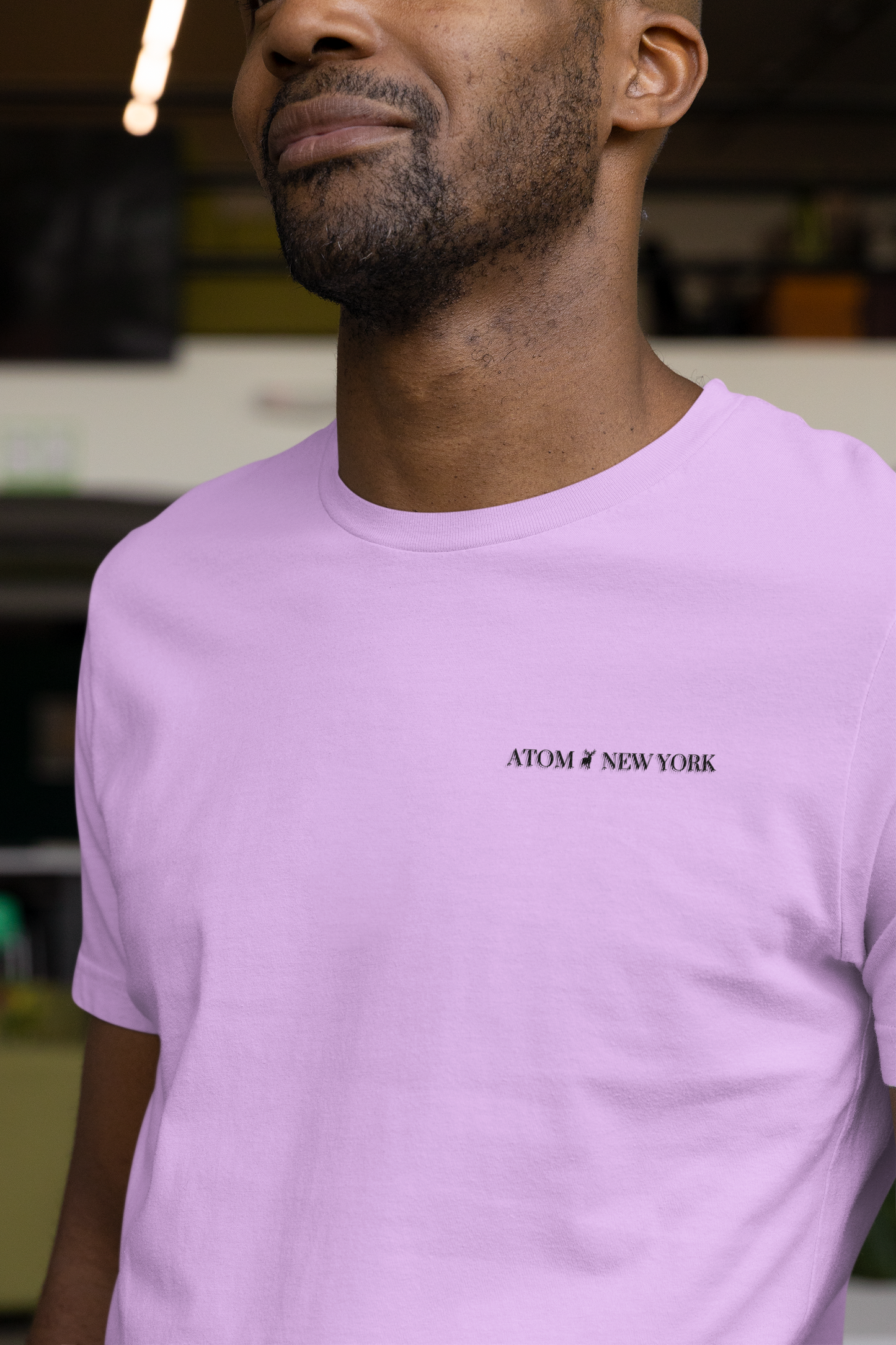 ATOM New York Classic Embroidered Logo Basic Lavander T-Shirt For Men
