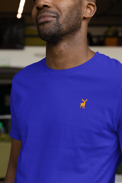 ATOM Deer Mascot Classic Embroidered Logo Basic Royal Blue T-Shirt For Men