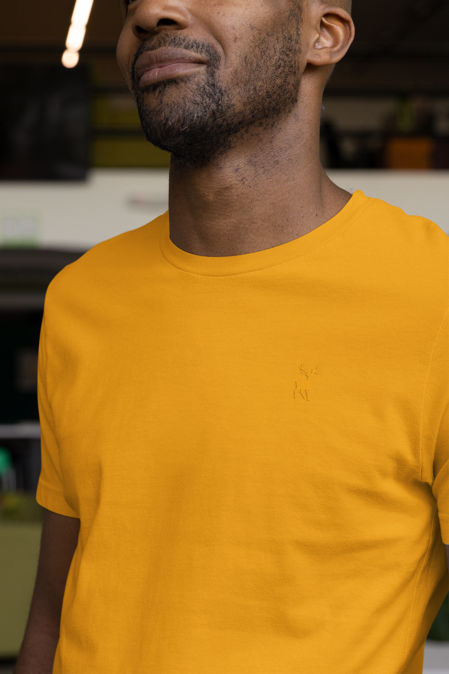 ATOM Deer Mascot Classic Embroidered Logo Basic Mustard Yellow T-Shirt For Men