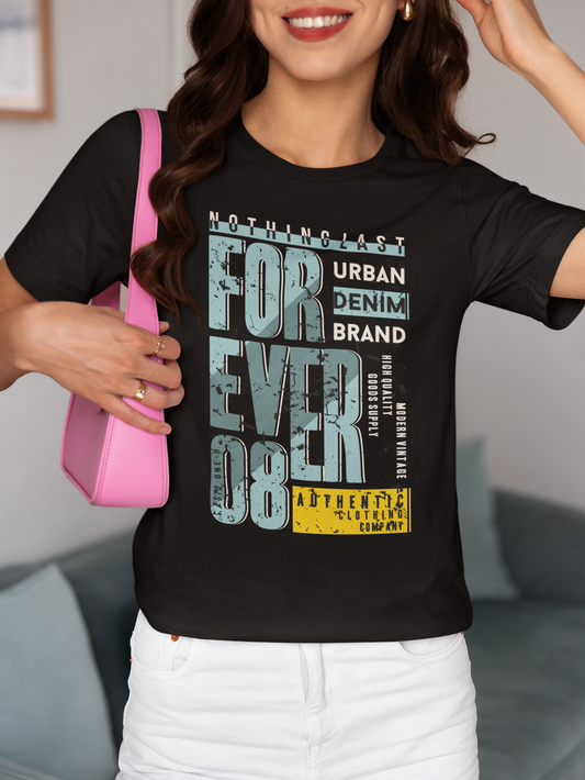 Nothing Last Forever Black T-Shirt For Women