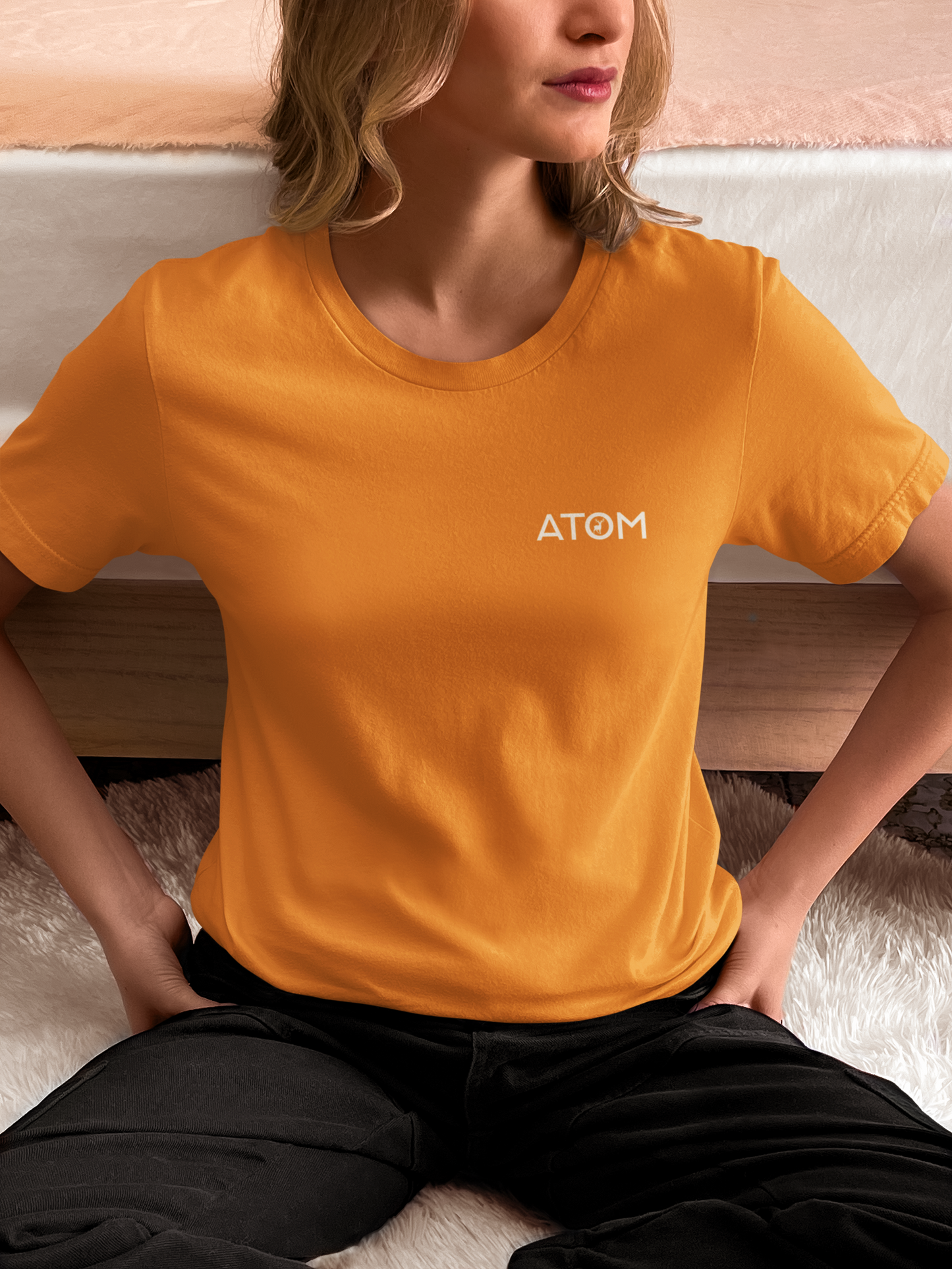 ATOM Logo Basic Golden Yellow T-Shirt For Women