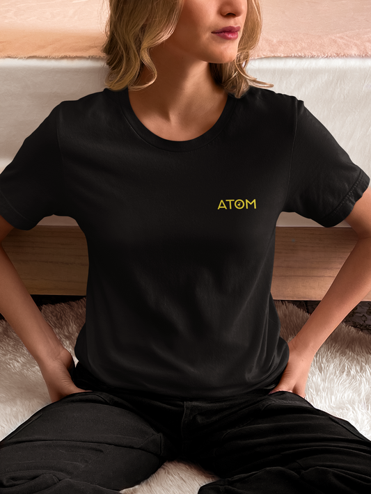 ATOM Yellow Logo Basic Black T-Shirt For Women