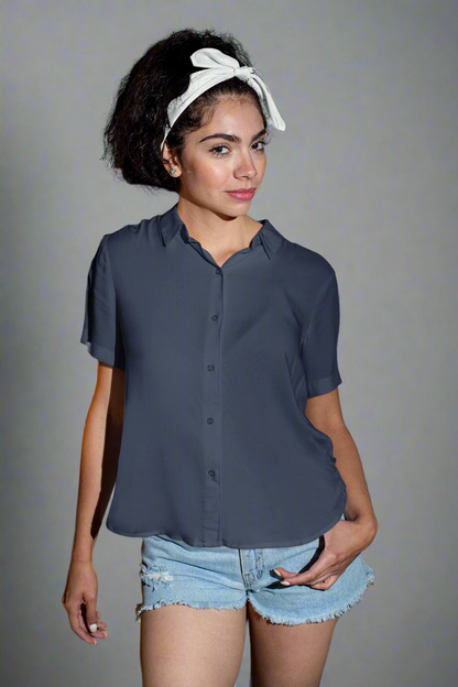 ATOM Quiet Luxury Unisex Oversized Navy Blue Shirt