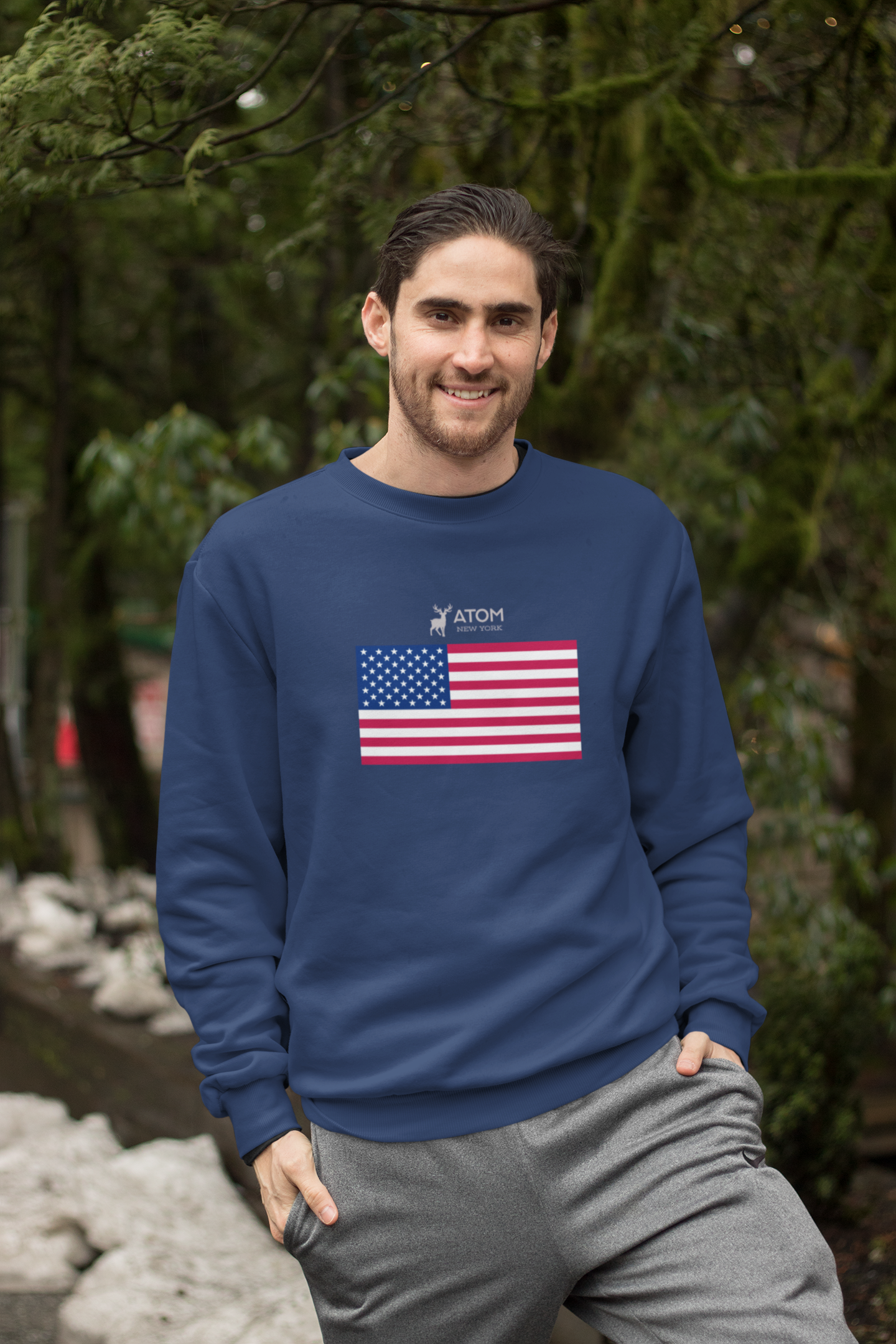 ATOM Signature American Flag Navy Blue Sweatshirt For Men