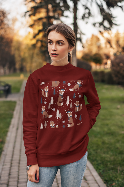Christmas Fox Maroon Sweatshirt For Women
