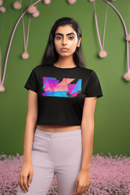 Abstract Crystal Art Black Crop Top For Women