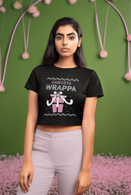 Gangsta Wrappa Black Crop Top For Women