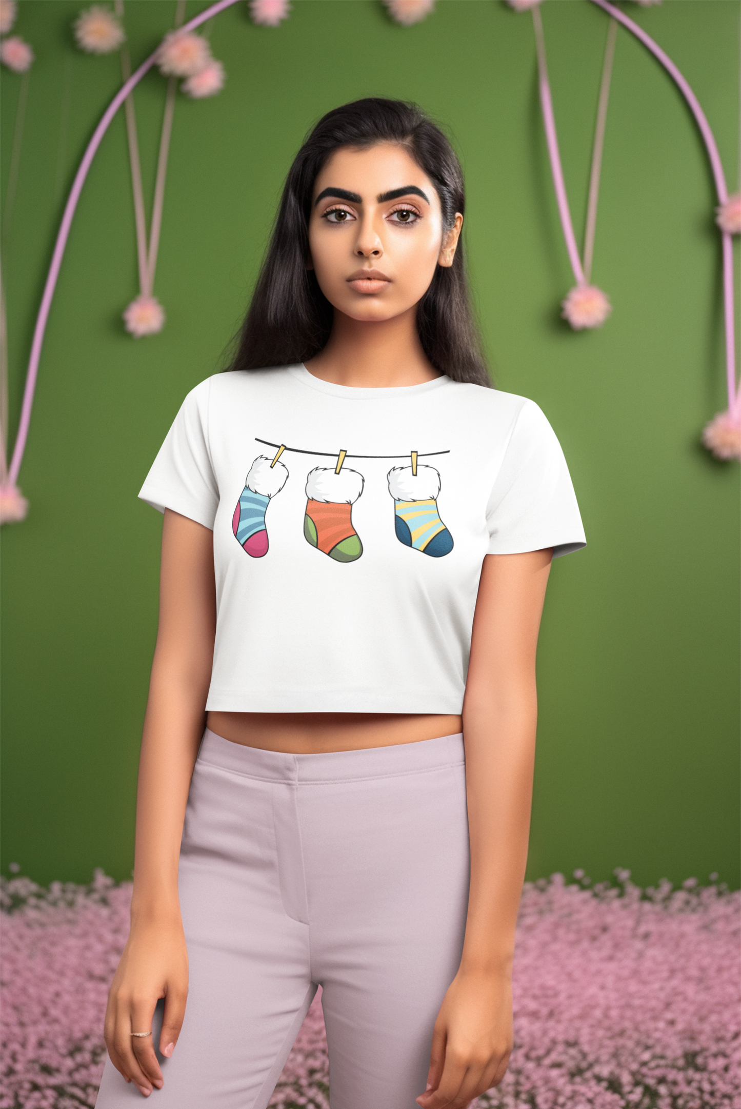 Hanging Socks White Crop Top For Women