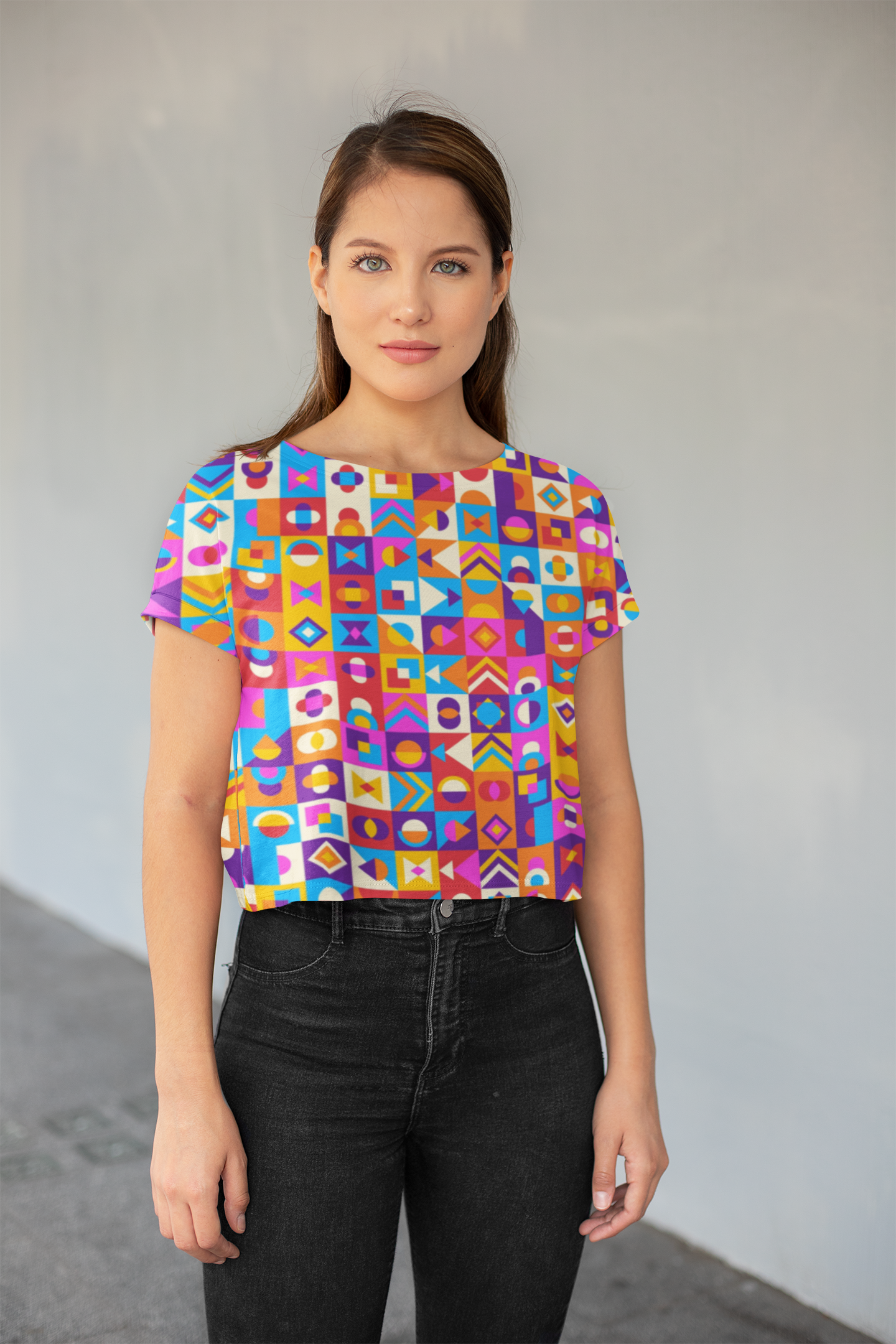 Multicolor Vibrant Print Crop Top For Women