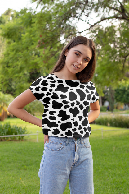 Black Patches Print Crop Top For Women