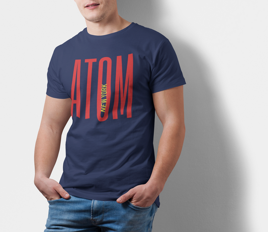 ATOM Signature Long Fonts Navy Blue T-Shirt For Men