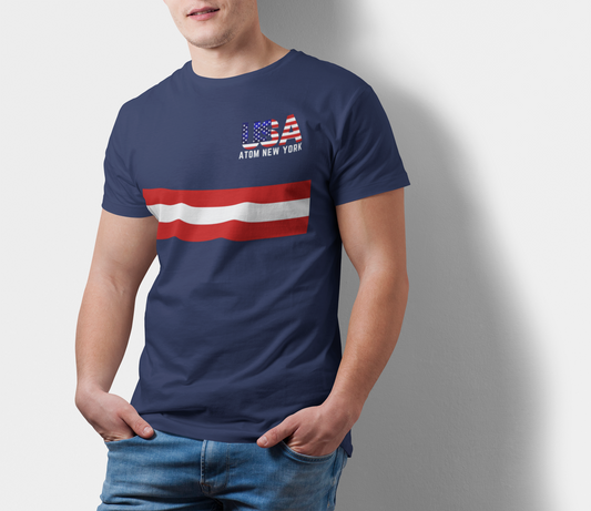 ATOM Signature USA Stripes Navy Blue T-Shirt For Men
